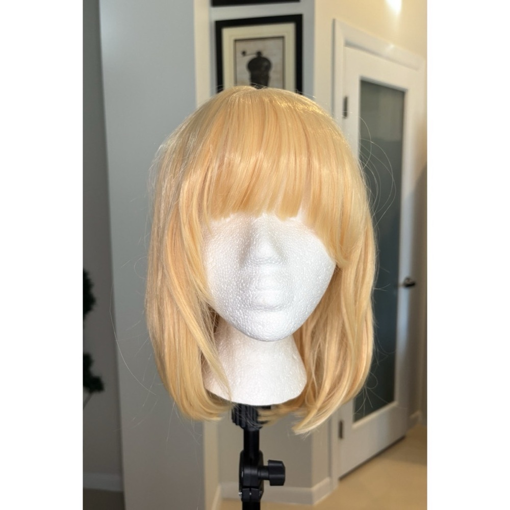 Medium Light Blonde Cosplay Anime Wig with Bangs and Detachable Ponytail